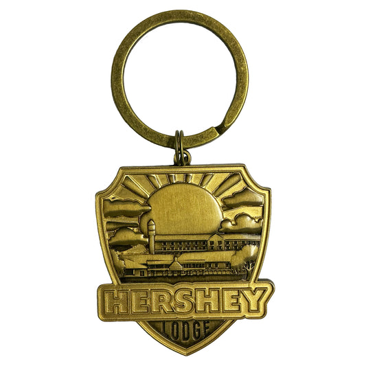 Hershey Lodge 3D Antique Gold Shield Keychain